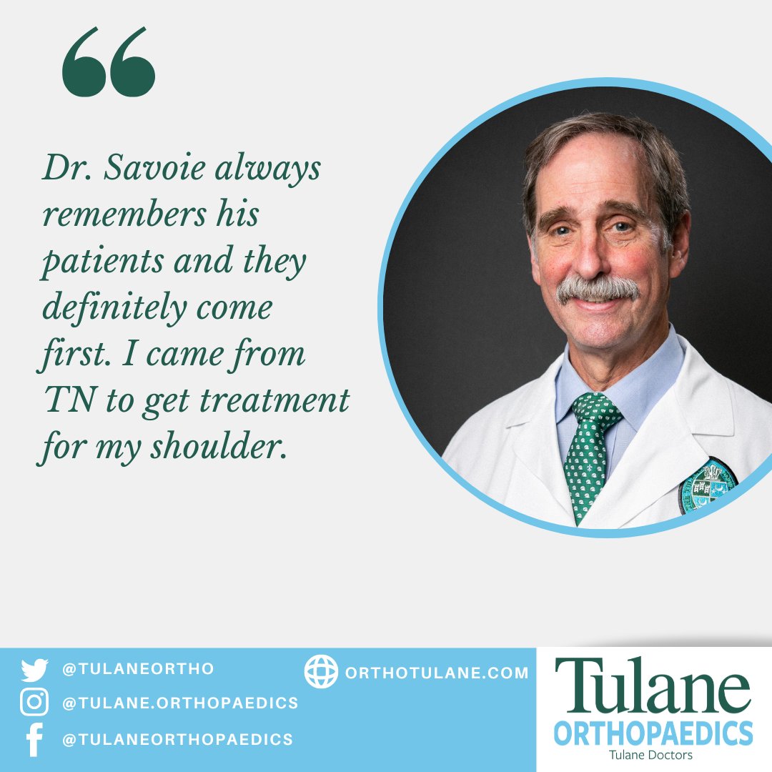For today's #DoctorSpotlight, we'll be featuring Dr. Savoie. Look to see what people are saying about him in the community. If you would like to book an appointment with him, call 504-988-0100 or visit orthotulane.com. #orthopedics #orthotwitter #tulanedoctors #sports