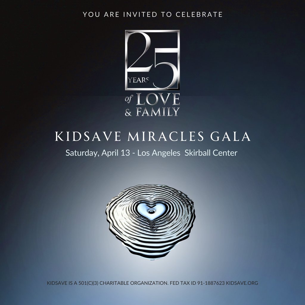 We are just six days away from our 25th Anniversary Kidsave Miracles Gala in Los Angeles! If you don't have your tickets already, get them TODAY at kidsave.org/gala2024/ See you Saturday, LA! 🩶 #kidsave #25yearsofloveandfamily #kidsavemiraclesgala
