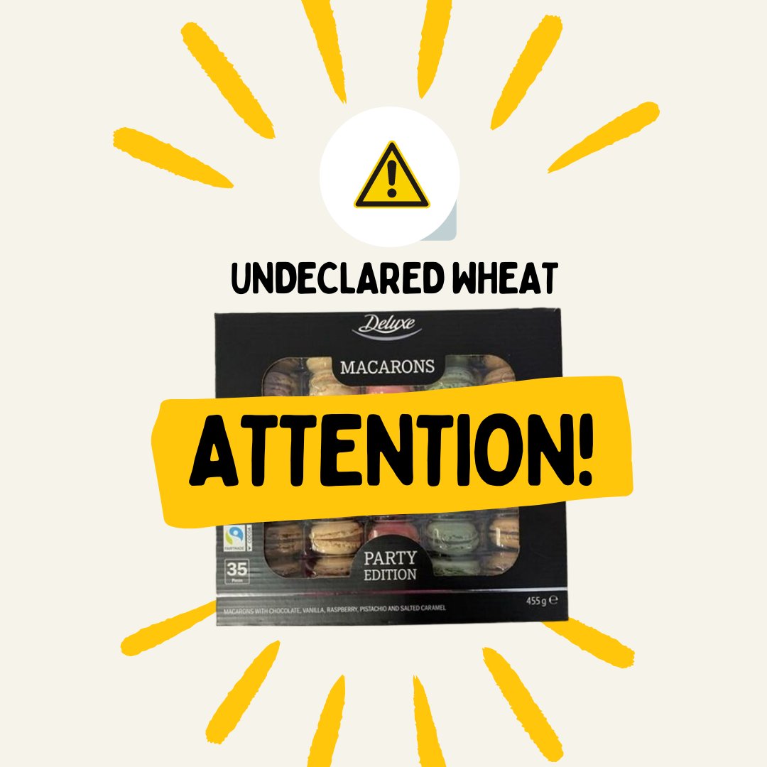 *Ingredients Alert*: Lidl US has announced a voluntary recall of Deluxe branded Macarons Party Edition due to undeclared wheat, soy, egg, milk, and tree nuts in products with a barcode/UPC of 4056489365365. foodallergy.org/living-food-al… @foodallergy #allergen #FoodSafety