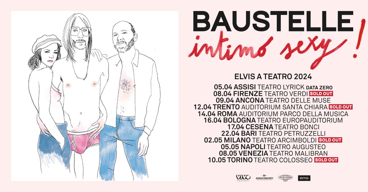 Qualche aggiornamento: Firenze, Trento e Torino sono sold out.

A dopo, Firenze.

Biglietti per le altre date vivoconcerti.com/roster/baustel…