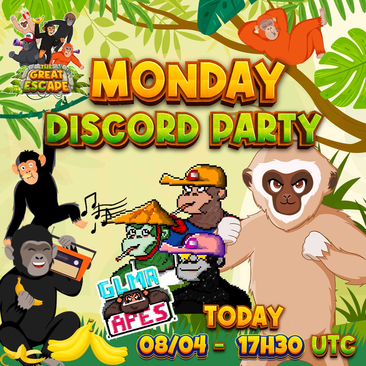 🦧 WOO-HOO-HAHA! 👋 Hello Apes! It's almost time for our weekly meet-up! See you at 17H30 UTC tonight for some fun, games and to share the latest news on @PlayTGE