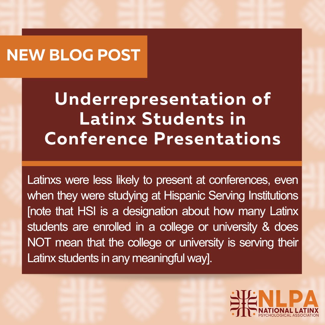 The Journal of Latinx Psychology published an article focused on the underrepresentation of Latinx students in conference presentations. We need more opportunities for Latinx students to disseminate psychological science . Read the full article here: ow.ly/20kI50R99Hk