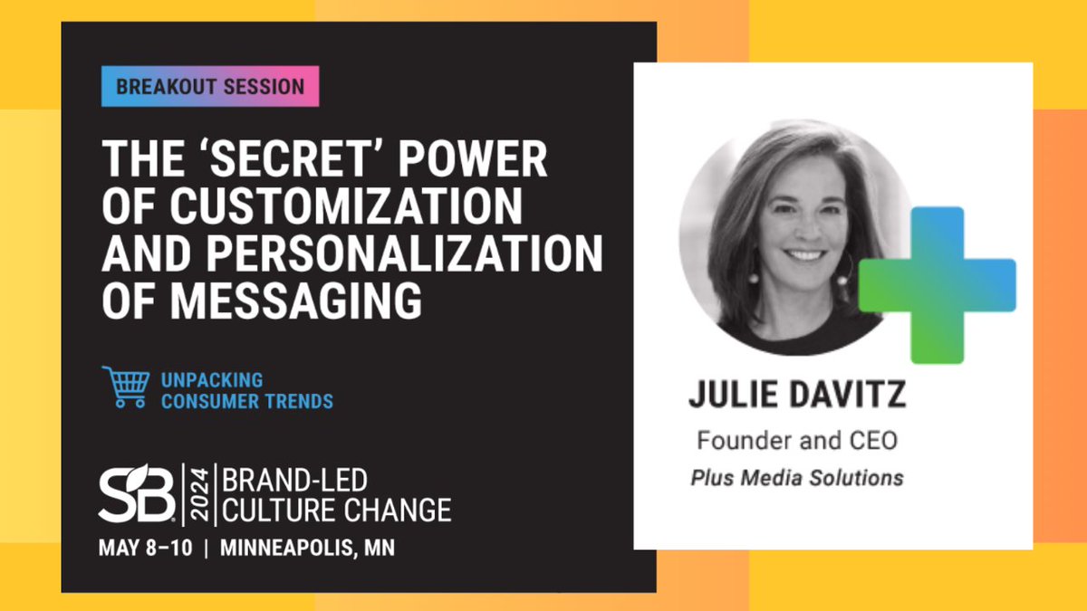 Exciting news! Our CEO, Julie Davitz, will be a featured speaker at the Sustainable Brands Brand-Led Culture Event! Delve into the transformative power of messaging customization with Julie's session. Register now: events.sustainablebrands.com/conferences/cu… #PlusMediaSolutions #SustainableBrands