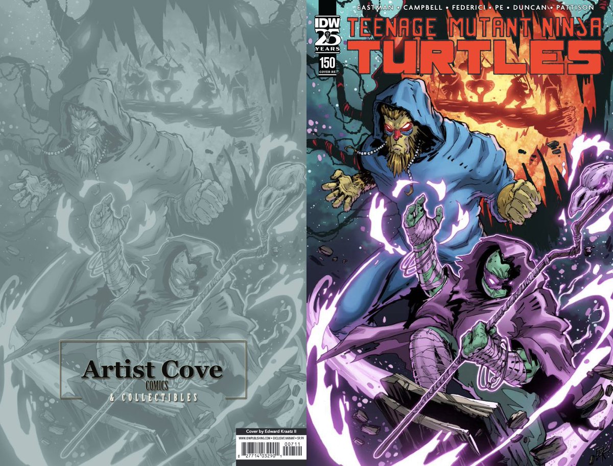 To celebrate #TheRoadto150 run by @mooncalfe1, we're doing a countdown of the RETAILER EXCLUSIVE covers for TMNT #150.

Today, we have a cover from Edward Kraatz II for Artist Cove Comics.

At your LCS on April 24: comicshoplocator.com

#TMNT #VariantCover #TMNTTurtles