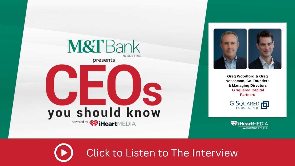 M&T Bank presents CEOs You Should Know: Greg Woodford & Greg Nossaman, Co-Founders & Managing Directors, G squared Capital Partners. Find out more and listen to the full interview here: lnkd.in/eUXSRfg7
