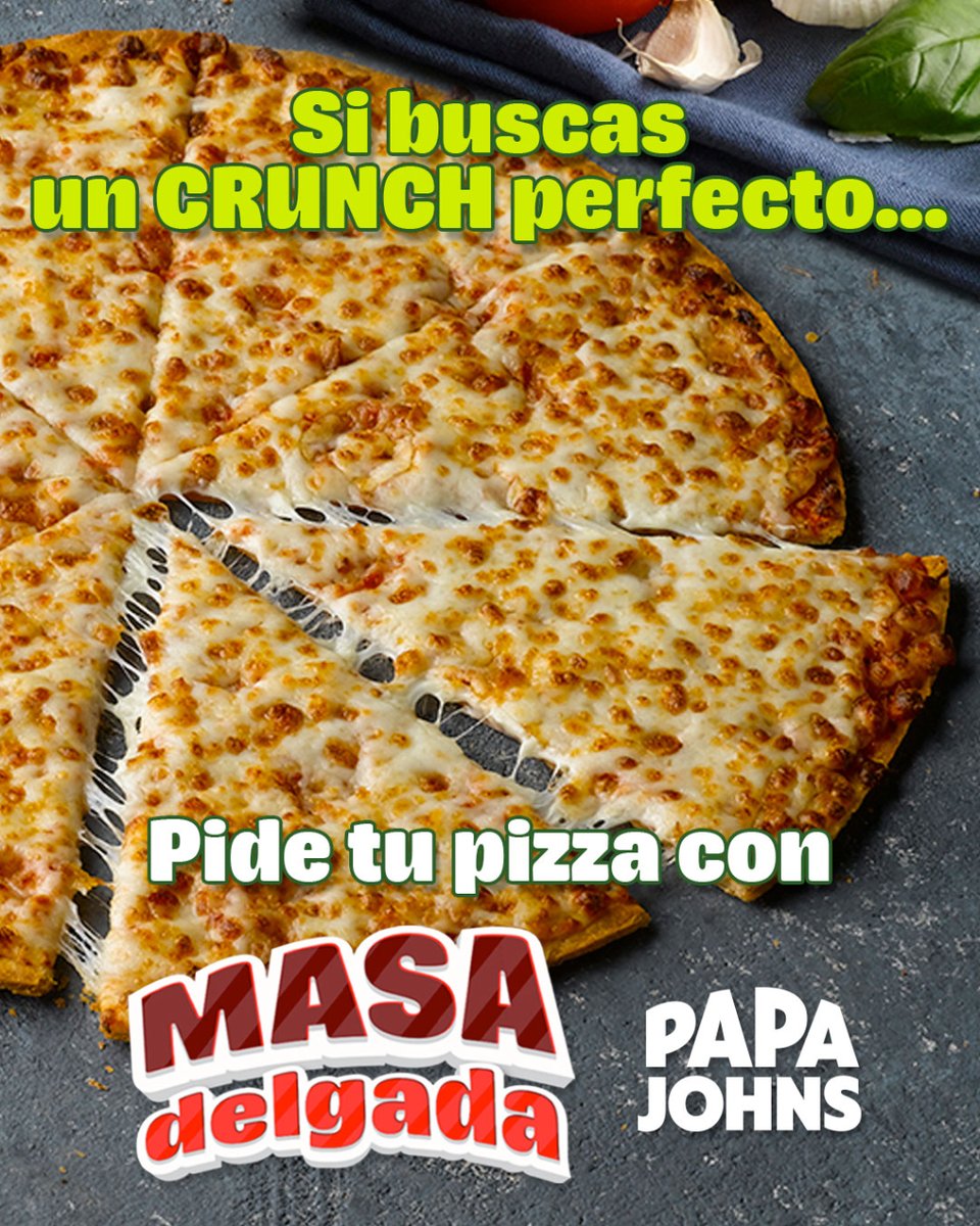 😋Si de crunch hablamos, el más perfecto es el de tu pizza favorita en tamaño grande con #masadelgada ¡Pruébala hoy! 📱Te encantará. 🍕

📍Disponible a nivel nacional.
✅ Adquiérela por el mismo costo que nuestra pizza masa regular GRANDE

#pizza #papajohnsve #delivery