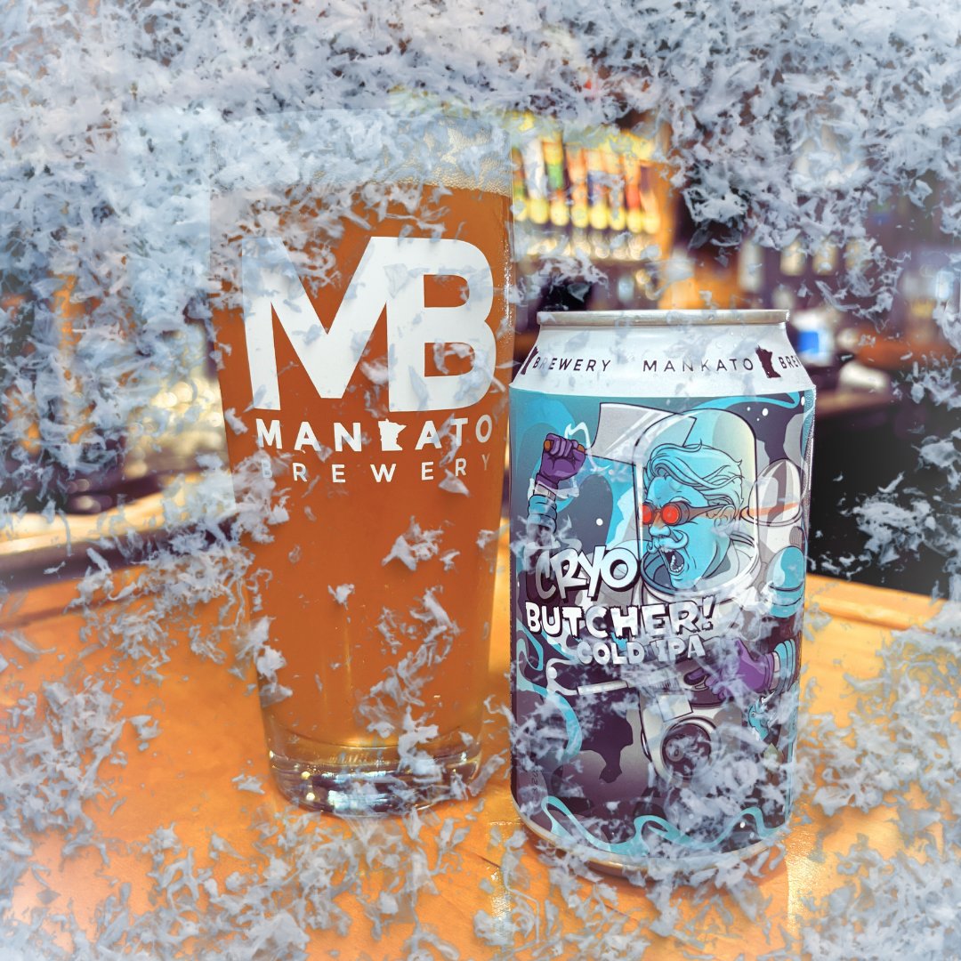 The Butcher shot his freeze ray at the Cold IPA, creating a crisp, lagered IPA with the classic citrus flavors from the Mad Butcher. We call it the Cryo Butcher! Cold IPA! Pick up our brews in our taproom or at your local liquor store. Order now at mankatobrewery.shop.