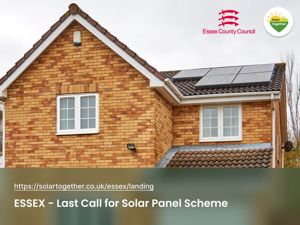 Last Call for the Essex Scheme: Save at least 25% on solar panel and battery storage installations! Deadline April 12th, 2024 If you're interested in using solar power but have been put off by the cost or complexity of doing it alone, this scheme is for you. By joining forces