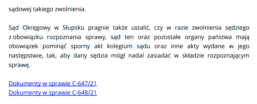 W czwartek w TSUE: 🔹 wyrok dot. badania prawidłowości obsadzenia składu sądu (pytania SO w Warszawie w skł. @GaciarekPiotr), 🔹 opinia rzecznika generalnego ws. decyzji kolegium sądu o zwolnieniu sędziego z obowiązku rozpoznania spraw (pytania SO w Słupsku w skł. @agabibik).