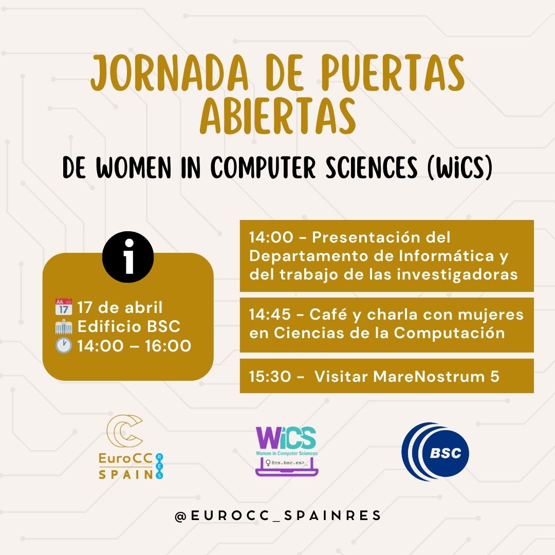 ¿Eres estudiante y te apasiona la informática? 🤔💭 ¡Ven a la jornada de puertas abiertas de Women in Computer Sciences (WiCS) de @BSC-CNS! 👩🏻⚕️💻 📅 17 /04/24 🏢 Edificio BSC 🕐 14:00 – 16:00 ➡️ docs.google.com/forms/d/e/1FAI… #WiCS #MujeresEnTecnología #CienciasDeLaComputación