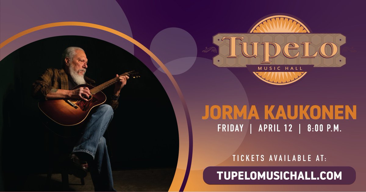 This Friday, we welcome an icon of the American roots music, blues, and rock scene - Jorma Kaukonen! As the leading practitioner and teacher of fingerstyle guitar, Jorma always puts on a dazzling show that you won't want to miss! Tickets at: tickets.tupelohall.com/jormakaukonen