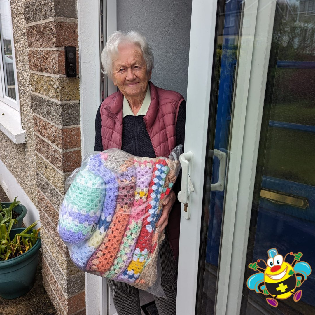 This week driver Chris collected some BEE-autiful knitted blankets from our wonderful friend, Marie. Marie regularly donates big selections of her home made blanket.. 'My daughter loves hers & keeps it on her bed to snuggle into, thank you so much''