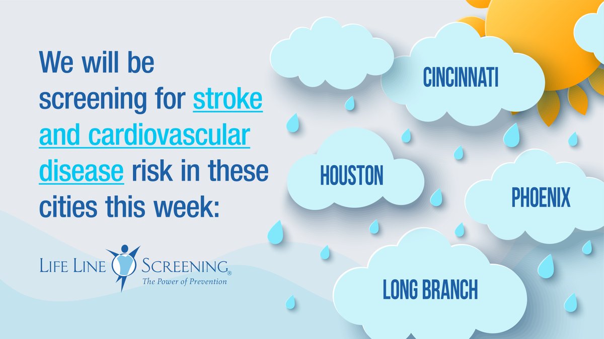 Life Line Screening will be screening for stroke and cardiovascular disease risk in Cincinnati, Houston, Phoenix, Long Branch and many more locations next week. We serve over 14,000 locations throughout the U.S. each year. Find a location near you today llsa.social/X