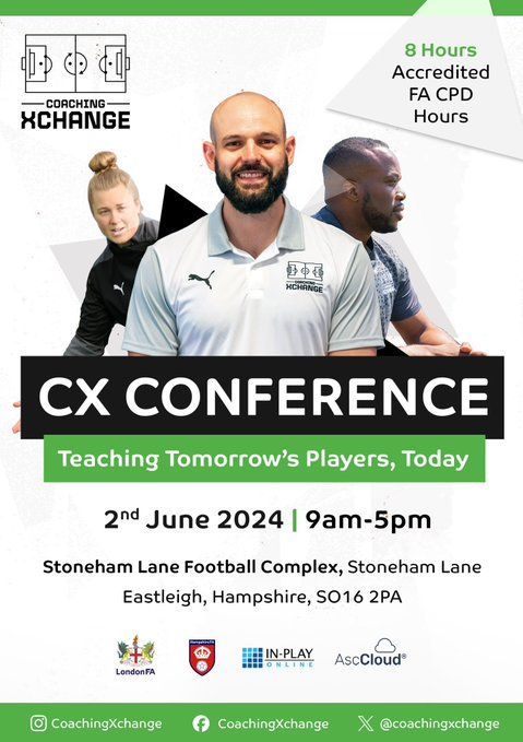 Going to be a fantastic day at the @CoachinXchange Conference this year! 🙌 Join #London FA, @HampshireFA, @coachdarren, and our partners @InPlaySports_ for this fantastic event. ⚽ ➡️ buff.ly/43RJ04L