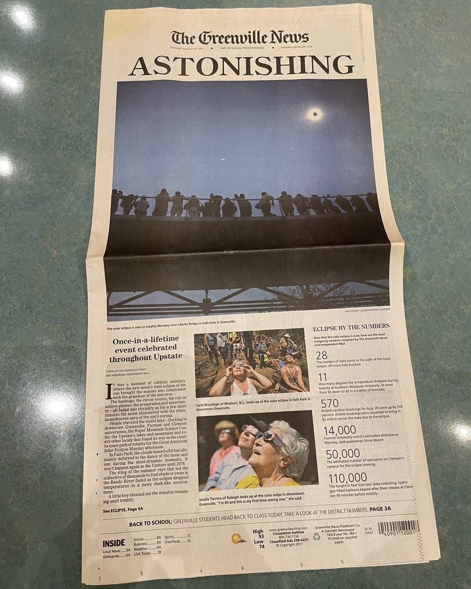 Buried in my drawer, found the 2017 eclipse front of the Greenville News. That was a fun newsroom and a cool event to cover.