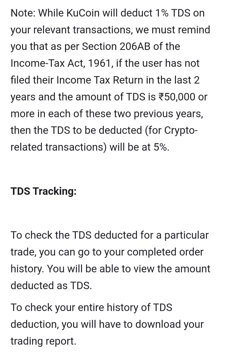 🚨 Kucoin Announcement: Starting April 10th, 2024, #KuCoin will begin Tax Deduction (TDS) for Indian users. Following FUI registration, KuCoin issued a statement regarding a 1% tax deduction at source (TDS) on every trade, complying with Indian Government Rules.