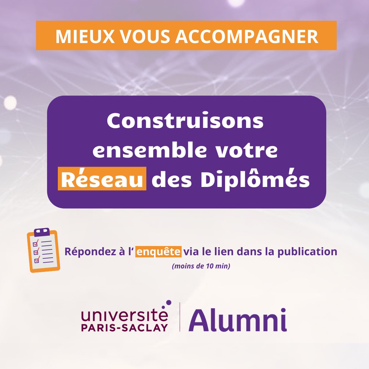 Université Paris-Saclay Pro (@parissaclaypro) on Twitter photo Vous êtes diplômé <a href="/UnivParisSaclay/">Université Paris-Saclay</a> ? Participez à notre enquête : …min-sphinx.universite-paris-saclay.fr/SurveyServer/s… (-10 minutes) L'occasion de définir une offre de services répondant toujours un peu plus à vos attentes. N'hésitez pas à partager cette enquête auprès des diplômés de votre réseau ! Merci Vous êtes diplômé <a href="/UnivParisSaclay/">Université Paris-Saclay</a> ? Participez à notre enquête : …min-sphinx.universite-paris-saclay.fr/SurveyServer/s… (-10 minutes) L'occasion de définir une offre de services répondant toujours un peu plus à vos attentes. N'hésitez pas à partager cette enquête auprès des diplômés de votre réseau ! Merci