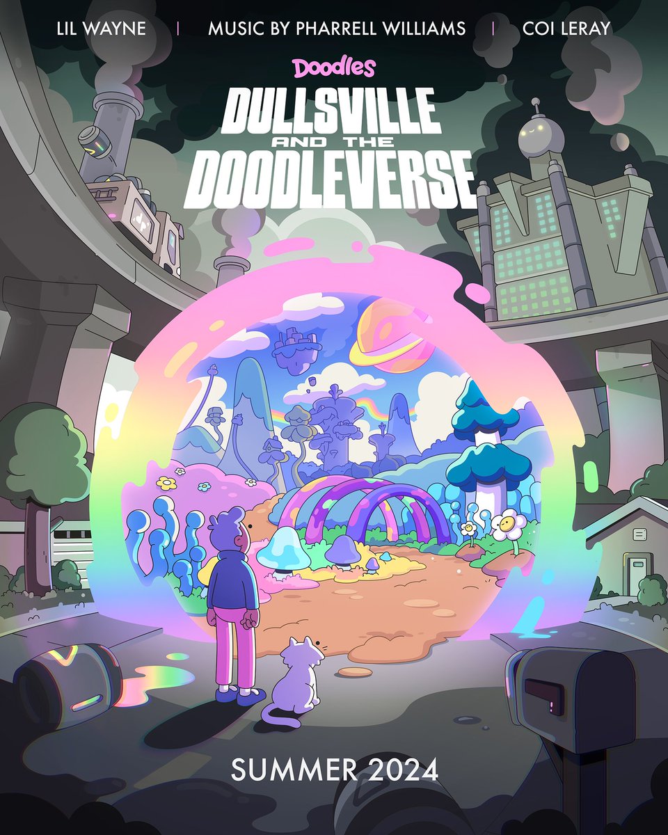 Project Gray: Dullsville and the Doodleverse A small 🧵🧵🧵🧵 D&D is the main activation of the overarching Project Gray Campaign @doodles first animated special, the pilot. A narrative short film accompanied by a music EP soundtrack produced by @Pharrell.