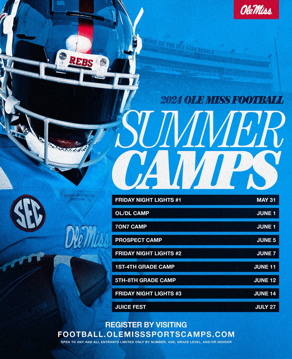 2024 Football Camp Dates are here! ⛺️ Register ➡️ rebs.us/3ZNIsce #CampInTheSip