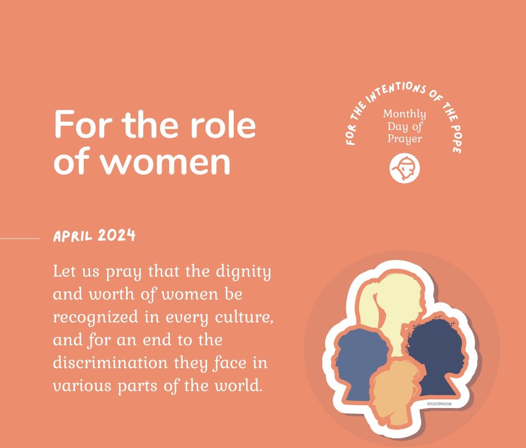 #MandMMonday Today, we join the global church in praying for Pope Francis' April intention: that the dignity and worth of women be recognized in every culture. Image courtesy of @popesprayer_en.