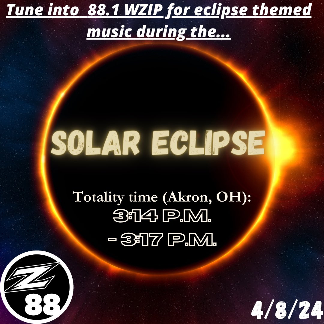 Stay safe and listen to WZIP leading up to and during the Solar Eclipse for some eclipse themed songs!!