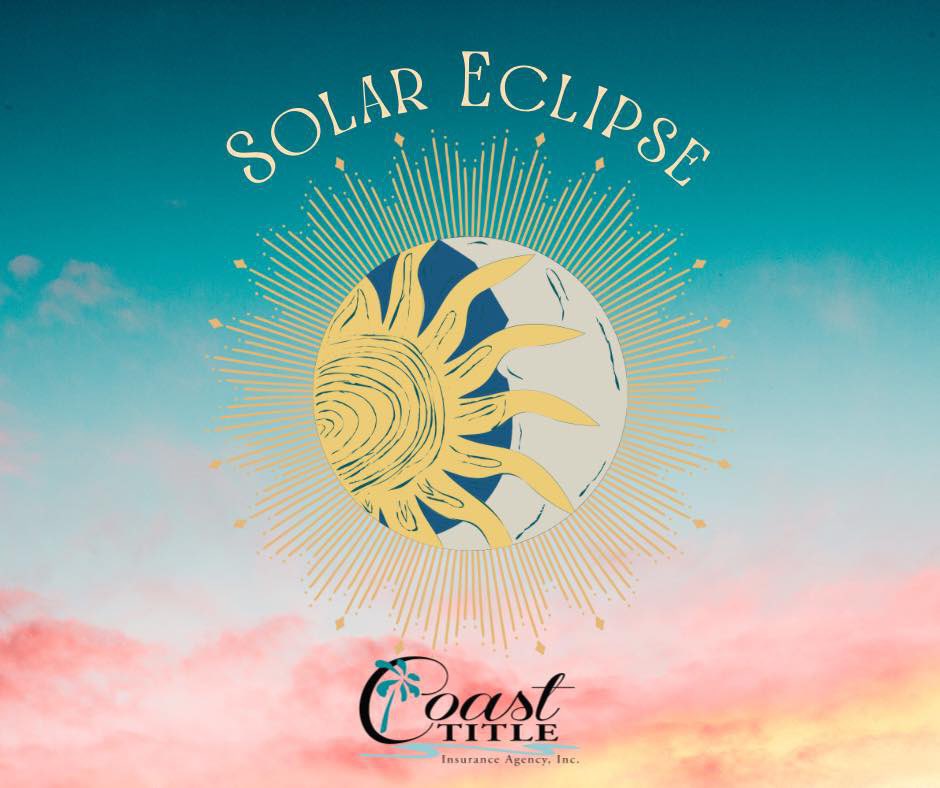 Remember to wear protective eyewear if you watch the solar eclipse today! ☀️🌙 Make it a day to remember!
Start: 1:47pm
End: 4:19pm
Peak time: 3:04

#coasttitle #titleinsurance #solareclipse #flaglerbeach #flaglercounty #follow #followus #eyeprotection #palmcoast