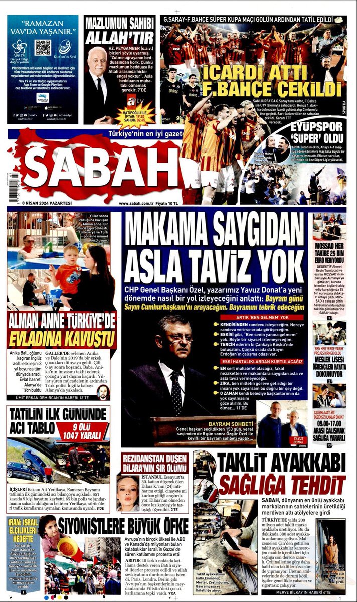 Sabah Gazetesi, Özgür Özel ile özel röportaj yapıp manşetten yayınladı.