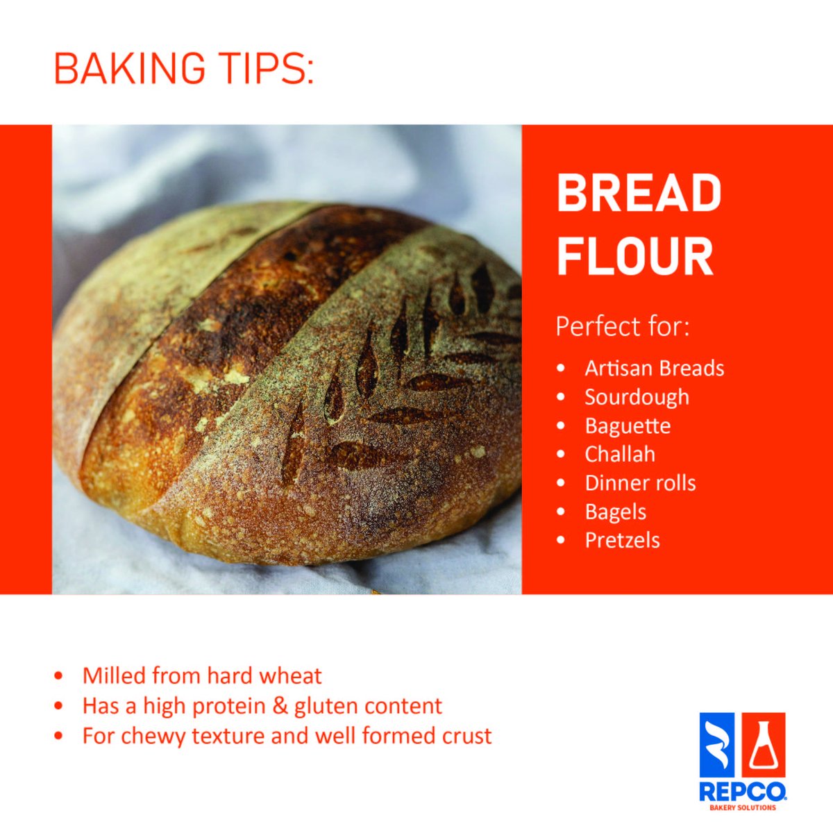 Let's talk about different types of flour. 👩‍🍳

Do you know how bread flour is used? With its high protein content and gluten structure, bread flour is perfect for creating that chewy, airy texture and robust crust in artisan breads.🥖

 #bakingtips #breadflour #commercialbaking