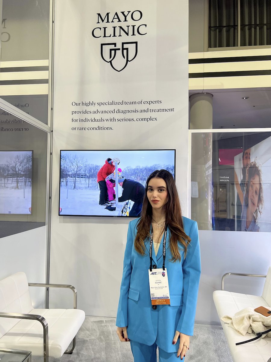 Mayo Clinic CV (@mayocliniccv) on Twitter photo Research fellow <a href="/SerenaJRahme/">Serena Joseph Rahme</a> stopped by the <a href="/MayoClinic/">Mayo Clinic</a> booth to tell us about her #ACC24 poster, Outcomes of #Transcatheter Mitral Valve-In-Valve in High-Risk Patients with Failed Mitral Bioprosthesis. Be sure to stop by Board 176 between 12:45 and1:30 today to hear more. Research fellow <a href="/SerenaJRahme/">Serena Joseph Rahme</a> stopped by the <a href="/MayoClinic/">Mayo Clinic</a> booth to tell us about her #ACC24 poster, Outcomes of #Transcatheter Mitral Valve-In-Valve in High-Risk Patients with Failed Mitral Bioprosthesis. Be sure to stop by Board 176 between 12:45 and1:30 today to hear more.