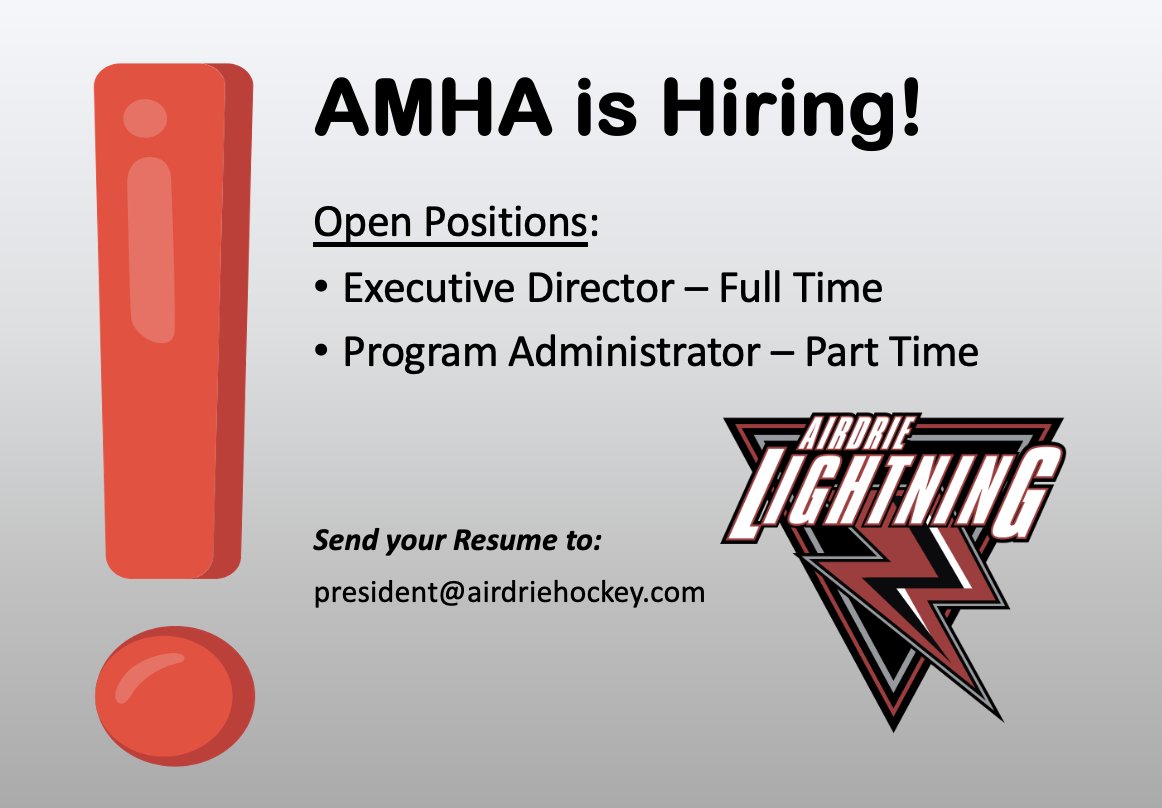 Airdrie Minor Hockey is hiring!
For details:  airdriehockey.com/article/93524