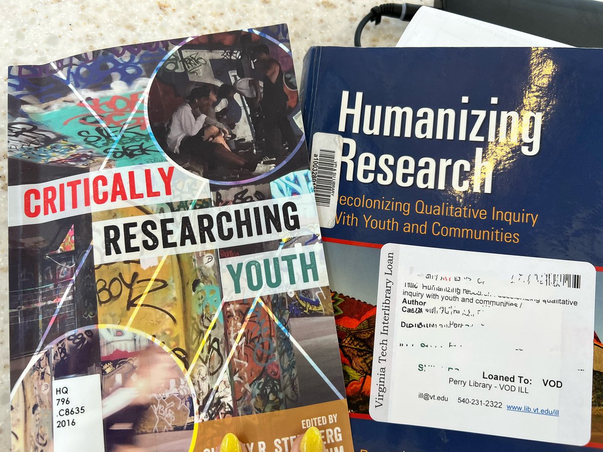Doing some airport reading on my way to @ACACounselors Governing Council #ACA24 These books make me think so much about #scchat colleagues doing YPAR. Loving the critical lens to researching WITH youth and grateful we are seeing more of this in school counseling #AntiRacistSC