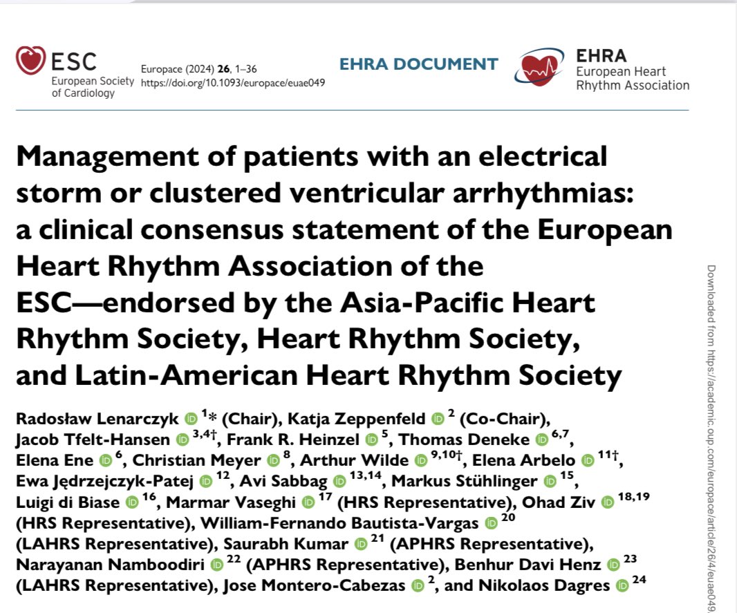 Thrilled to be co-author of this terrific document focused on management of electrical storm presented today at #EHRA2024, which also highlights the role of MCS in this setting. academic.oup.com/europace/artic… @EP_Leiden @Hartcentrum @EHRAPresident @escardio @EuroELSO @EAPCIPresident