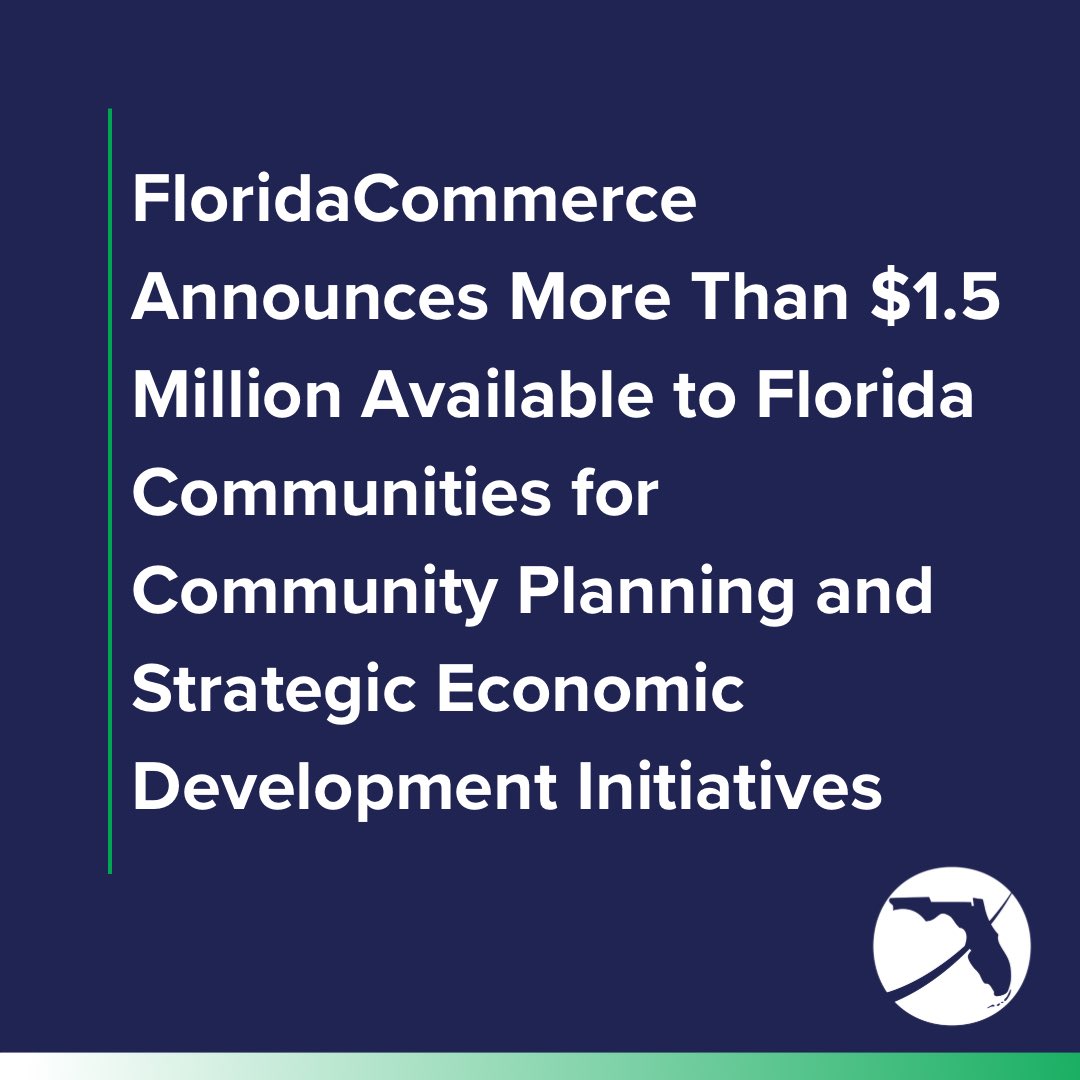 FloridaCommerce Announces More Than $1.5 Million Available to Florida Communities for Community Planning and Strategic Economic Development Initiatives. Press release >> bit.ly/4cLra7t