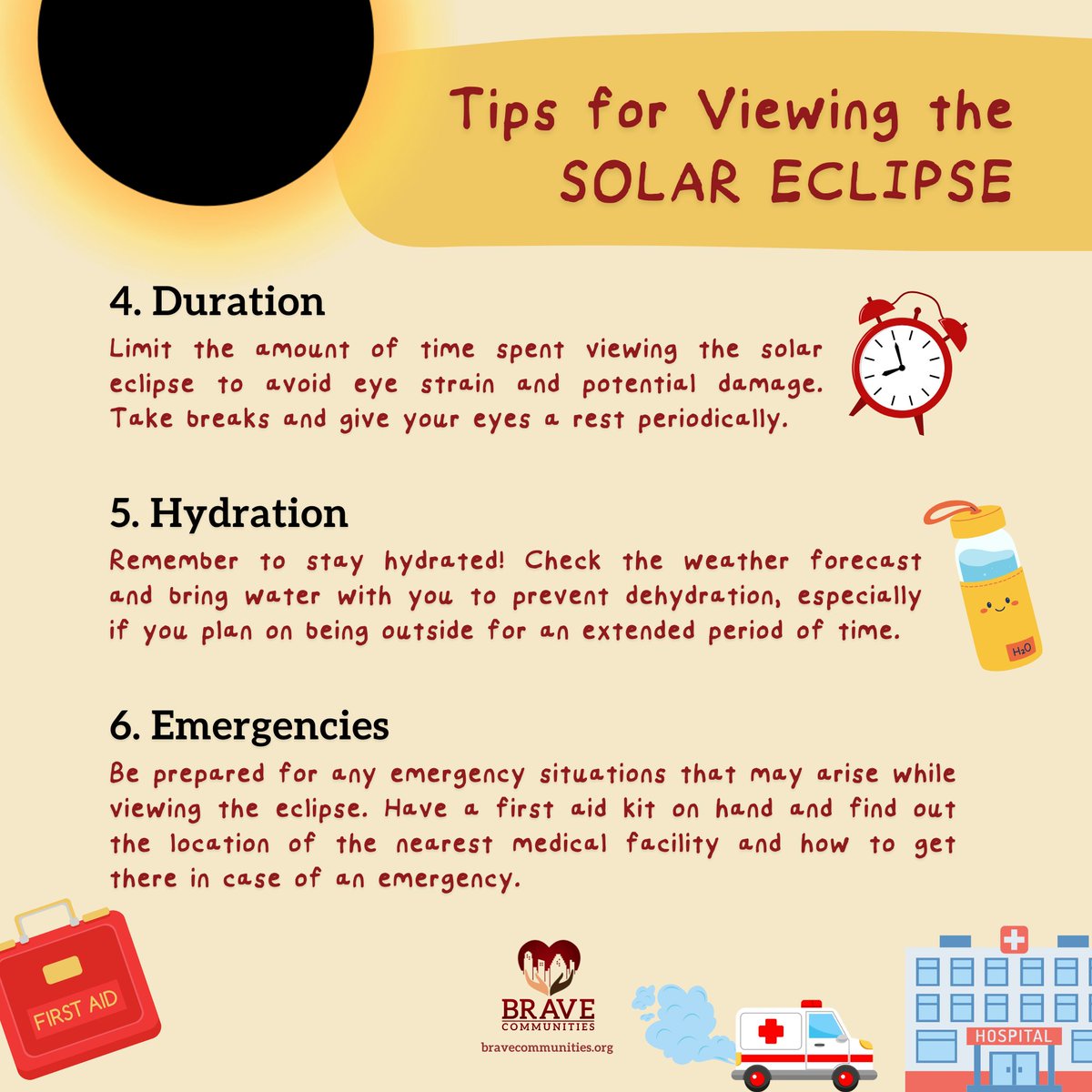 brave_atx's tweet photo. Happy #MondayMotivation &amp; Eclipse day! 🌞🌘 Here's some essential tips to enjoy such a special day with your loved ones safely. Let this eclipse serve as a reminder for us to shine brightly in our own universe

#BRAVECommunities #BeBRAVE #EclipseSafety #EclipseTips #MakeATXBRAVE https://t.co/46mnBH9pGs