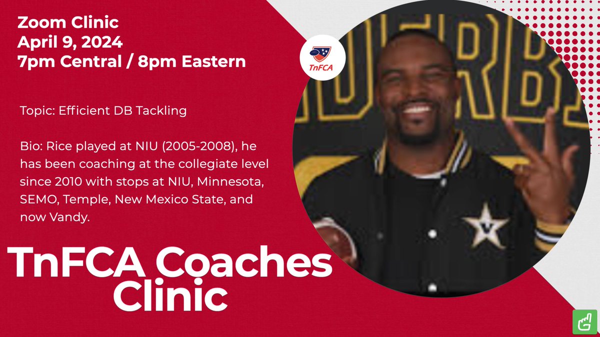 🚨🚨Zoom Clinic🚨🚨 Tomorrow April 9, 7pm (MEMBERS ONLY) @coachMRiceVU of @VandyFootball will be presenting sponsored by @sportsYou
