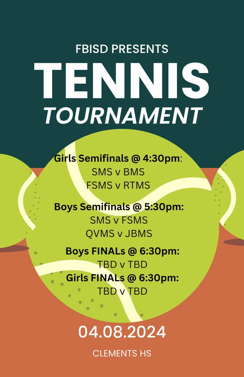 MS Tennis End of Season Tournament - TODAY! @RTMSThundercats @BowieBearSports @fsmsathletics @BainesAthletics @BMSLonghorns @sms_jaguars @Qvms_Athletics