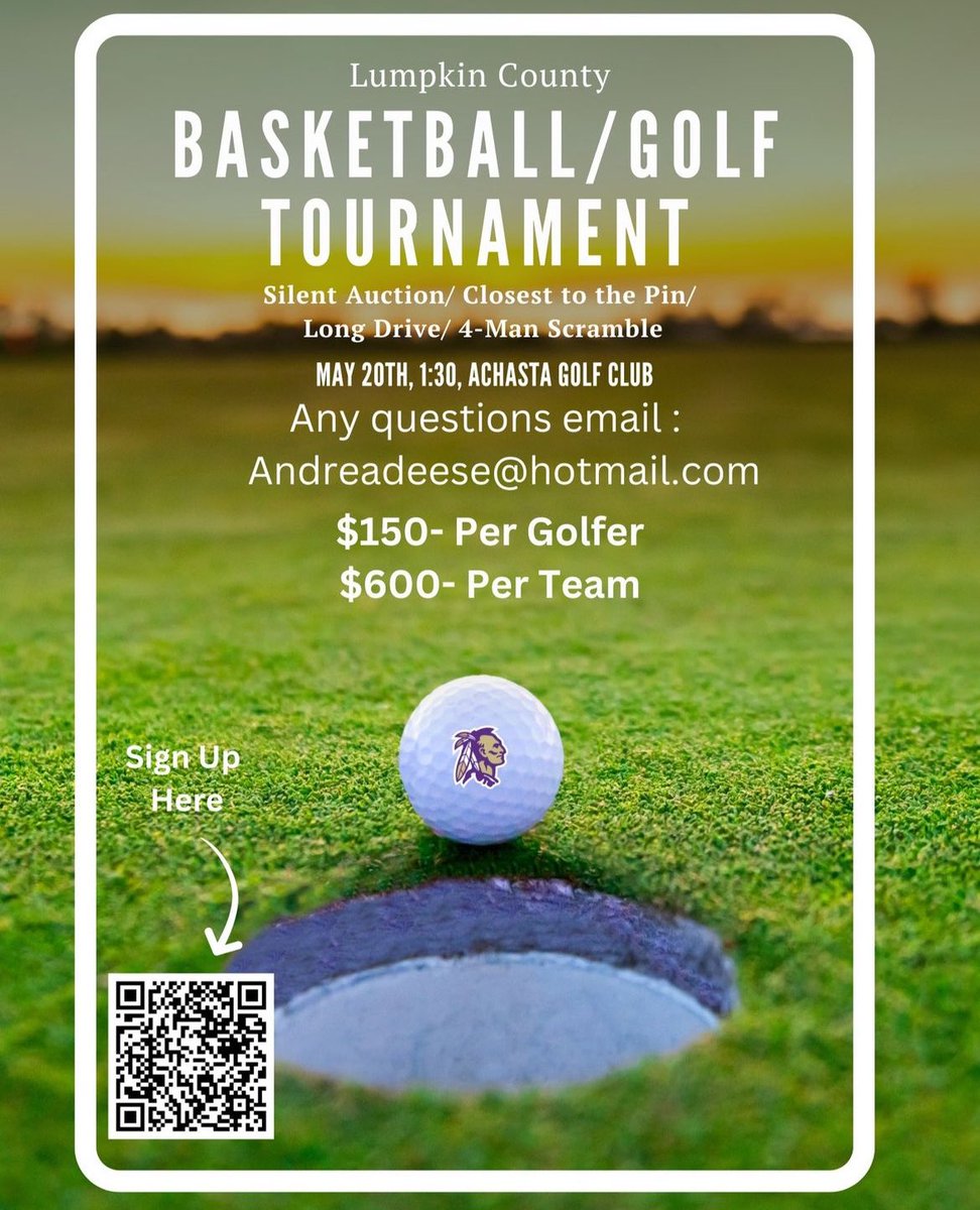 We are excited to partner with <a href="/LCBasketballGA/">Lumpkin Boys Basketball</a>, <a href="/lumpkinwbb/">Lumpkin County WBB</a> , and <a href="/AchastaGolfClub/">Achasta Golf Club</a> to host our first Golf tournament fundraiser! May 20th, teeing off at 1:30. Dinner will be and included and we will have a silent auction!