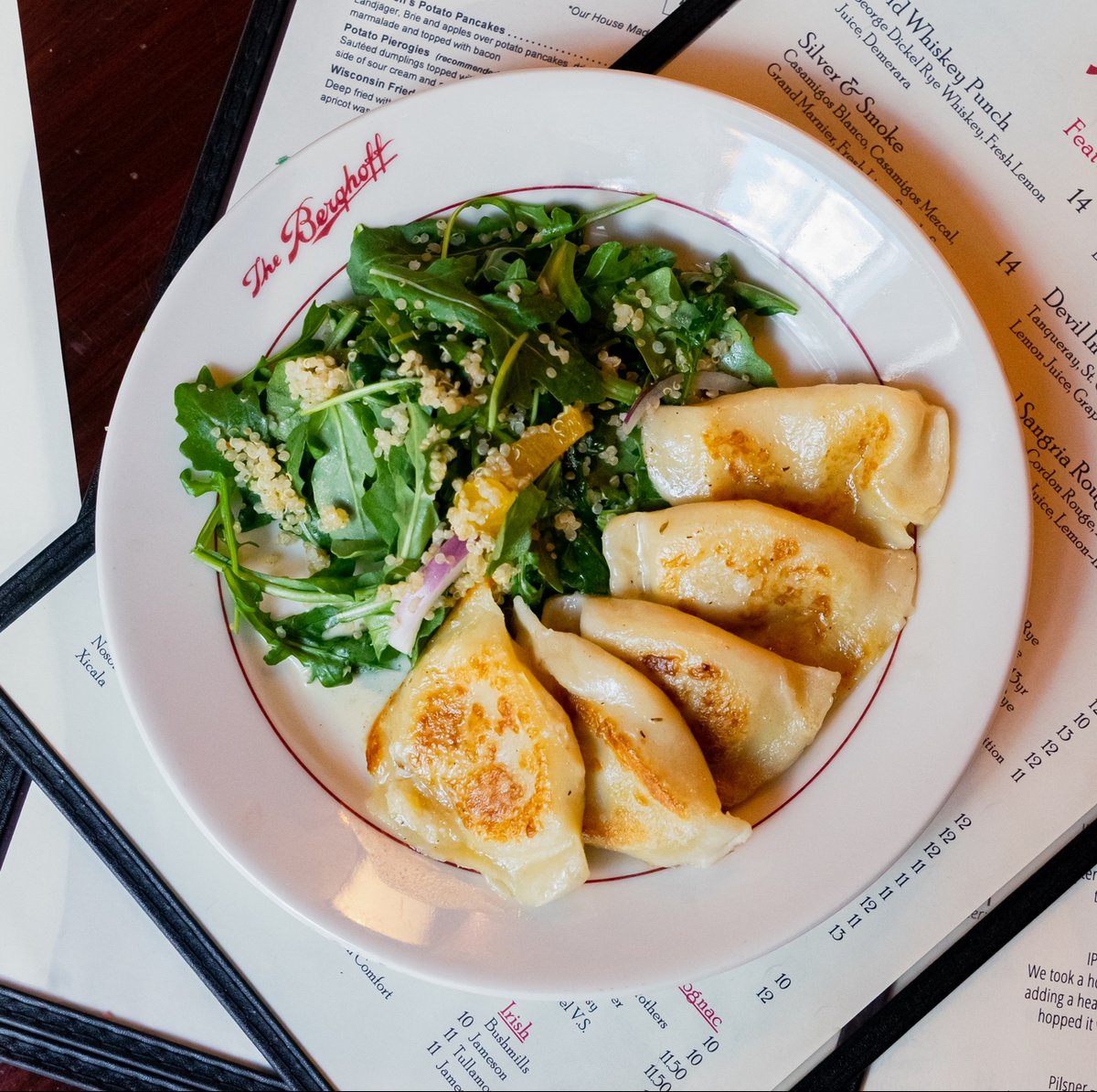 Join us for lunch!  🥗 

Our favorite appetizer today?  Potato Pierogies, sautéed dumplings topped with a beurre blanc sauce served with a quinoa and arugula salad.  We just can’t have enough of them! 

Ausgezeichnet! 

#TheLoop #GermanFare #ChicagoLoopAlliance #lunch