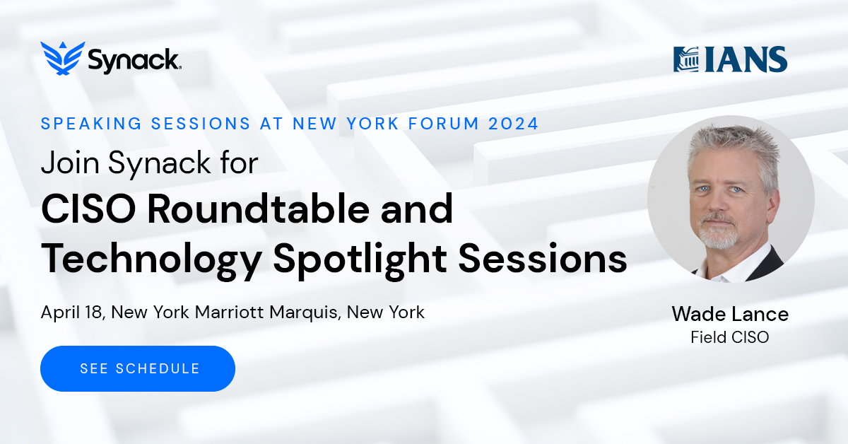 Will you attend the IANS Information Security Forum? Visit Synack and check out our various speaking sessions while you’re there. Topics will include the impact of expanding regulations and the need for effective pentesting approaches. Full schedule → hubs.ly/Q02s6Gp70