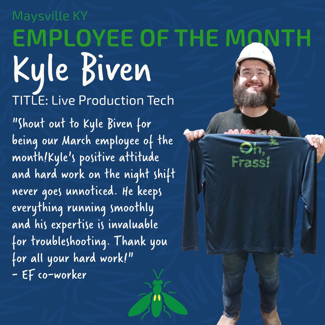 Congratulations Kyle Biven! He’s our Maysville KY Employee of the Month!
Thank you for all your hard work! 🎉🙌🏼🏆 
#employeeofthemonth #employeeappreciation #bestteam#bsf 
#blacksoldierfly #innovation