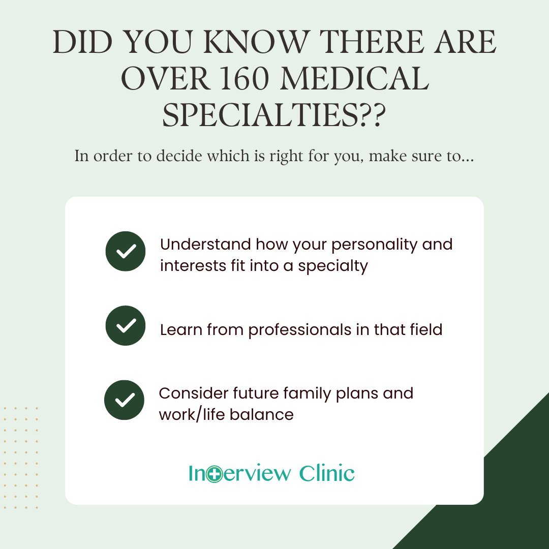 Understanding your personality is key to choosing a specialty that is right for you. In addition to researching, make sure you assess your skills and passions to make the best choice. #myinterviewclinic #premed #medicalschool #interviews #advising #medicalspecialties