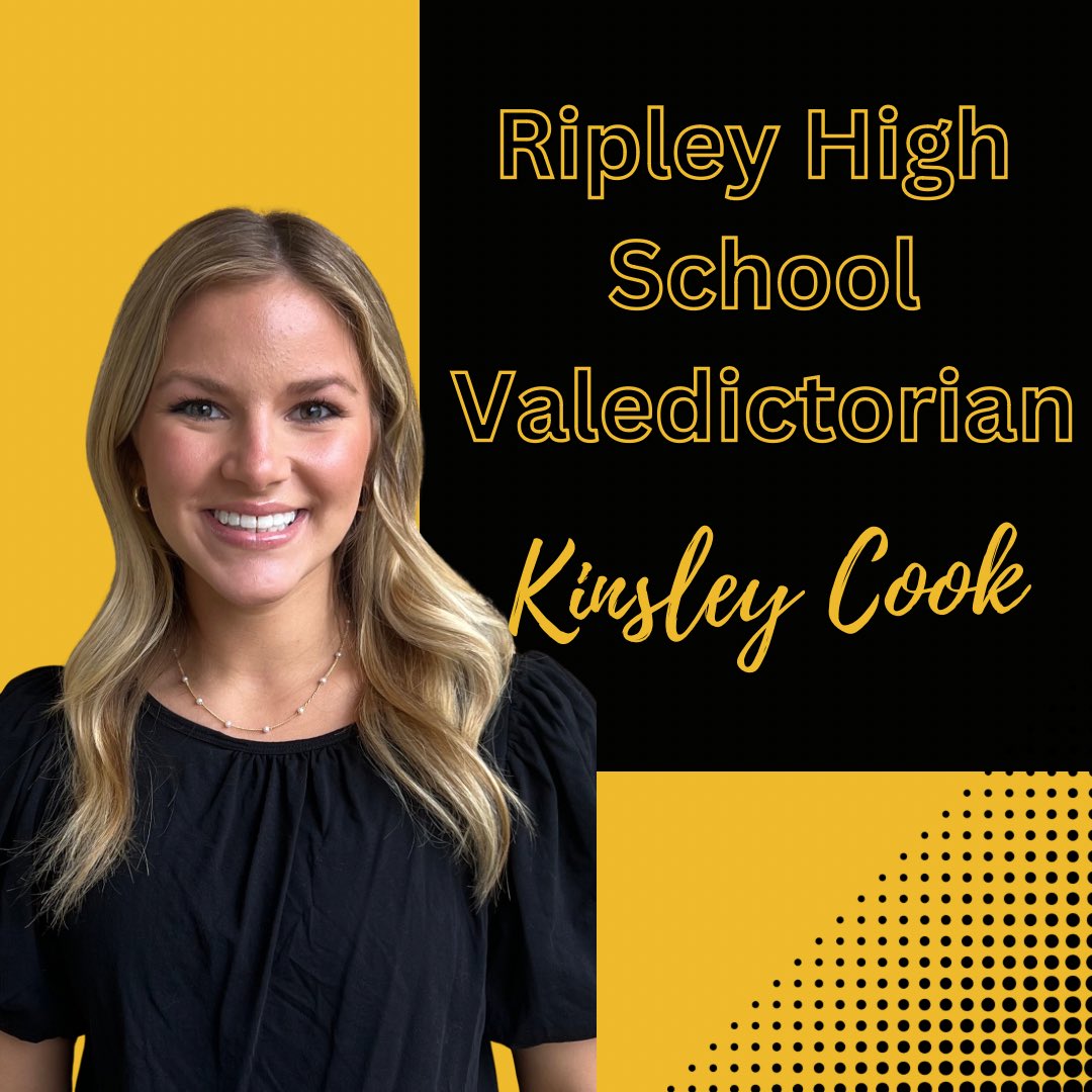 Congratulations to Kinsley Cook
For being named Valedictorian for the Ripley High School Class of 2024! Kinsley is the daughter of Chad and Holly Cook.