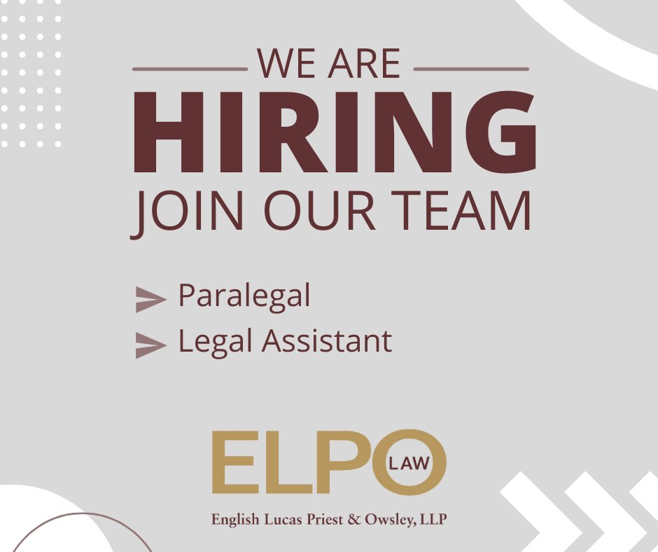 ELPO Law is hiring!! We are looking to add 2 paralegals and legal assistants at our Bowling Green office. Please visit our company page on Indeed.com to learn more! indeed.com/cmp/English,-L… #nowhiring #paralegal #legalassistant