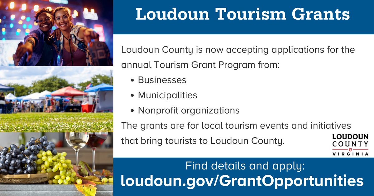 #Loudoun County is seeking applicants for grants that support local tourism events and initiatives that drive tourists to Loudoun County. Businesses, municipalities and nonprofits are eligible to apply. Get details here: bit.ly/43T45vi