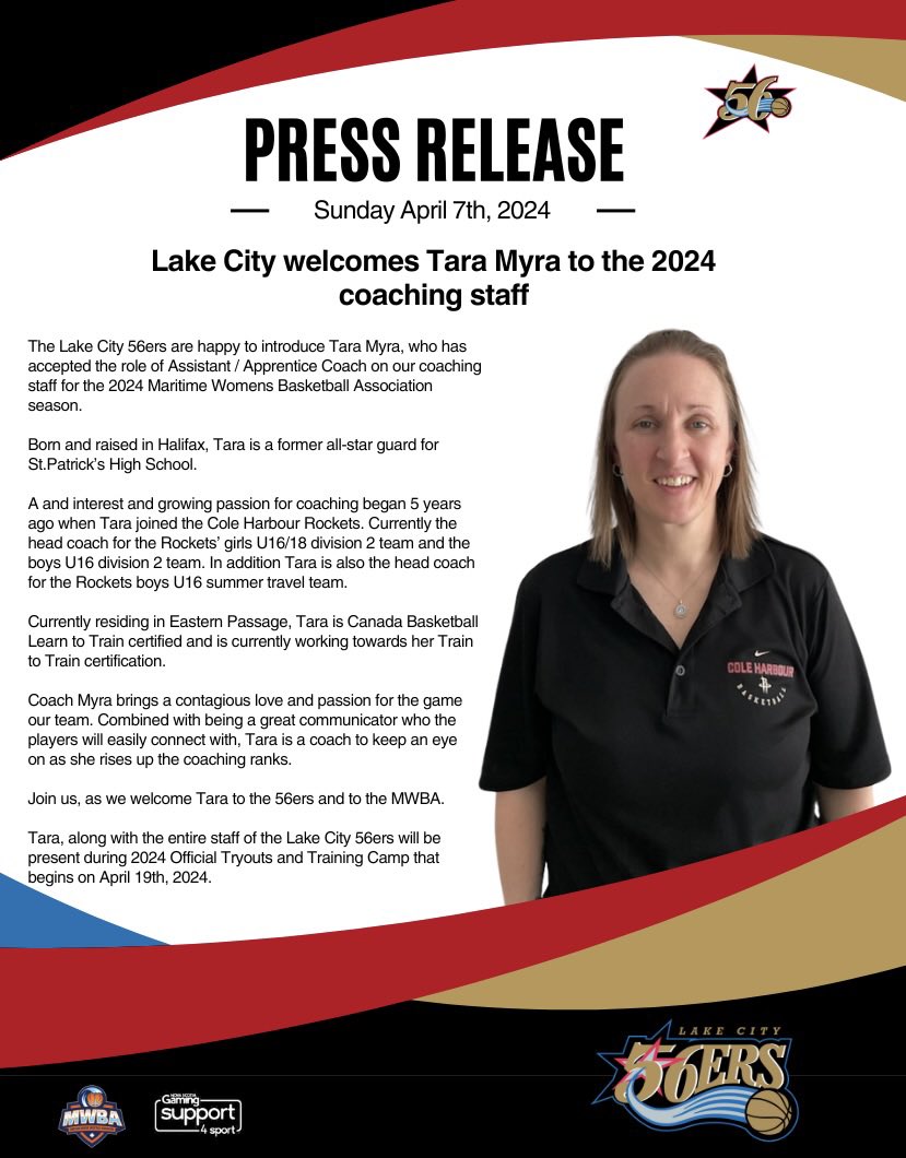 Lake City 56ers (@lakecity56ers) on Twitter photo Join us in welcoming Lonnie States back to the <a href="/the_mwba/">Maritime Women's Basketball Association</a> and Tara Myra to the league as assistant coaches with our team for the 2024 season. News to come all week, player announcements, sponsor announcements and more as our franchise prepares for Official tryouts on April 19th! Join us in welcoming Lonnie States back to the <a href="/the_mwba/">Maritime Women's Basketball Association</a> and Tara Myra to the league as assistant coaches with our team for the 2024 season. News to come all week, player announcements, sponsor announcements and more as our franchise prepares for Official tryouts on April 19th!