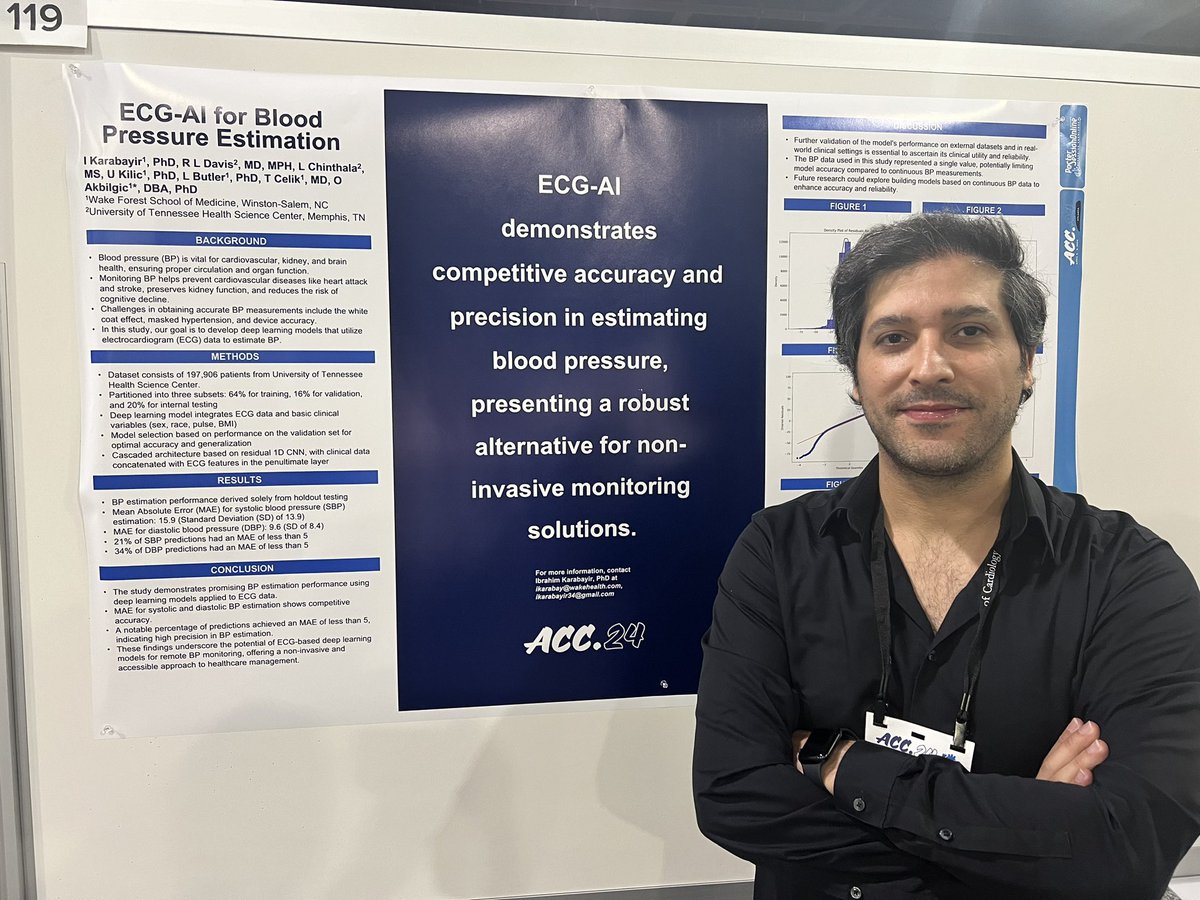 Yes. We can also estimate blood pressure from ECG using AI. We hope to contribute solving home based blood pressure monitoring problem in near future! #ACC2024 #ACC24 @wakeforestmed @ibrahimkarabayır