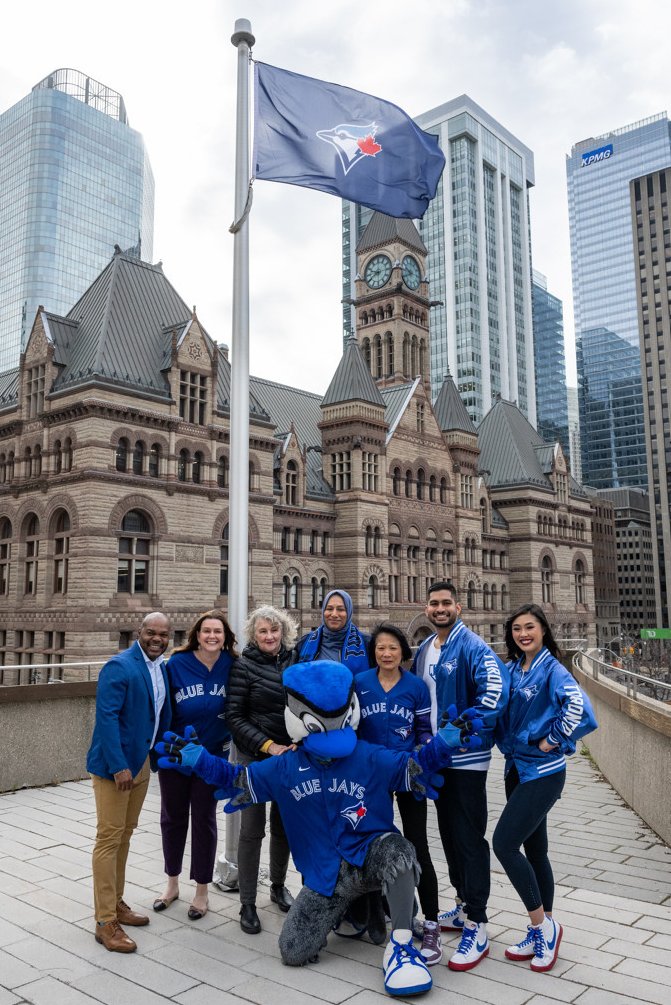 Oh-Kay! Blue Jays! Let's! Play! Ball! Great to have the @BlueJays back for their home opener tonight. The whole city is ready to cheer you on. We're flying the Jays flag at City Hall today in support. #TOTHECORE