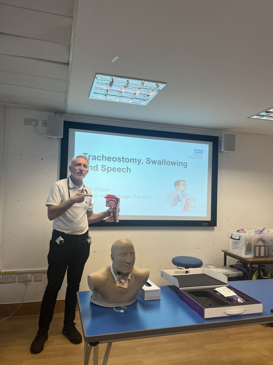 Our NQP Alex and SLTA Kirsty attended tracheostomy training today with the Physiotherapists and Nurses led by our phenomenal ICU SALT. Great morning ! #tracheostomy @StockportNHS