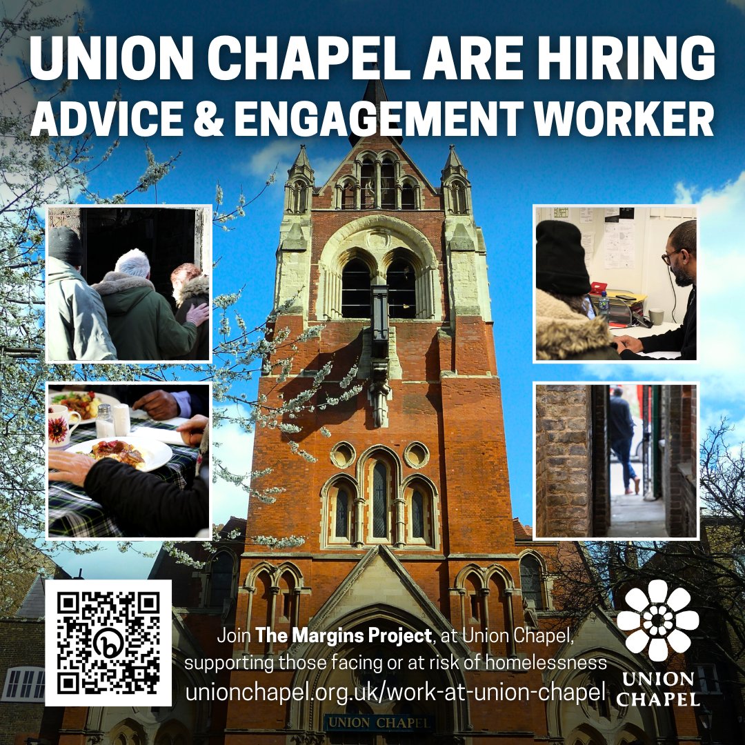 #NowHiring Advice & Engagement Worker Improve the lives of those facing homelessness, substance misuse, recidivism, mental health or social justice issues with you knowledge of the benefits system, safeguarding & advocacy support. Apply or share by 30 Apr: unionchapel.org.uk/work-at-union-…