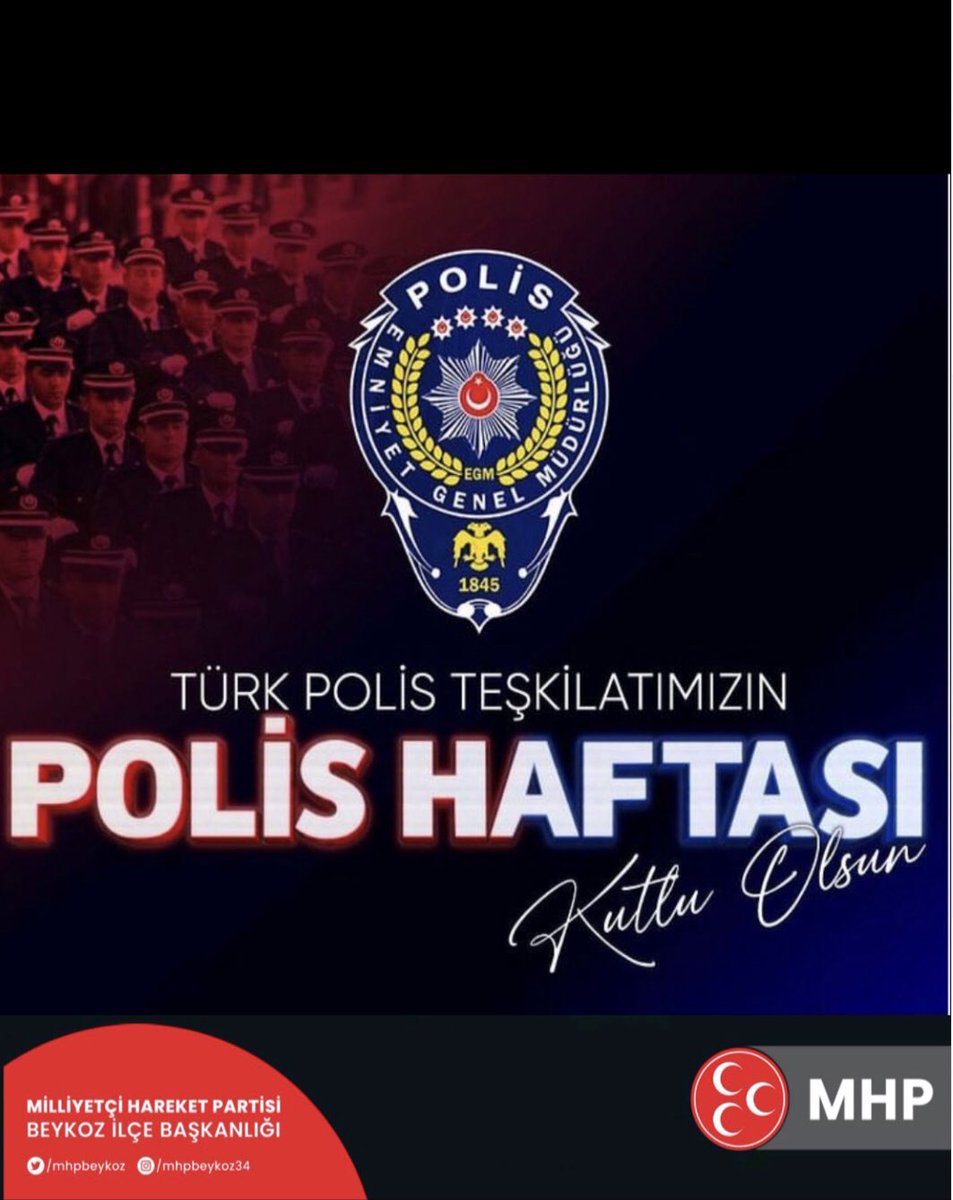 Devletimizin bekâsı, milletimizin salahı, ülkemizin istiklâli; toplumsal huzurun tesisiyle muhafâzasında üstlendikleri vazife uğrunda geceli/gündüzlü canları pahasına görev yapan kahramanların Otağı #TürkPolisTeşkilâtı’nın 179. yaşını kutlarız. 

#PolisHaftası 🇹🇷